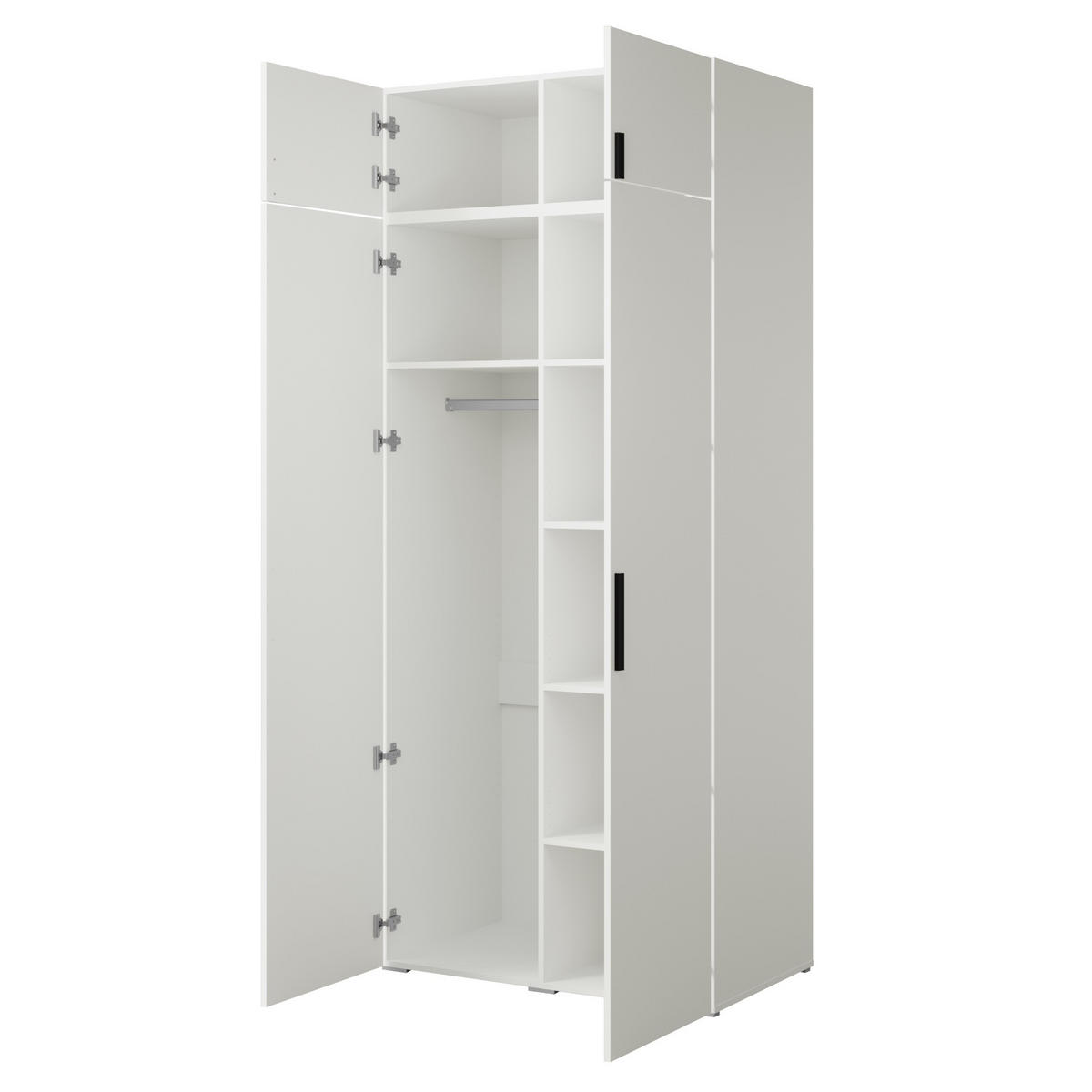 DREHTÜRENSCHRANK mit Aufsatz Napoli 2D 100 Weiß (schwarzer oder goldener Griff) - Silberfarben/Schwarz, Holzwerkstoff/Kunststoff (100/35/60cm) - mzm24