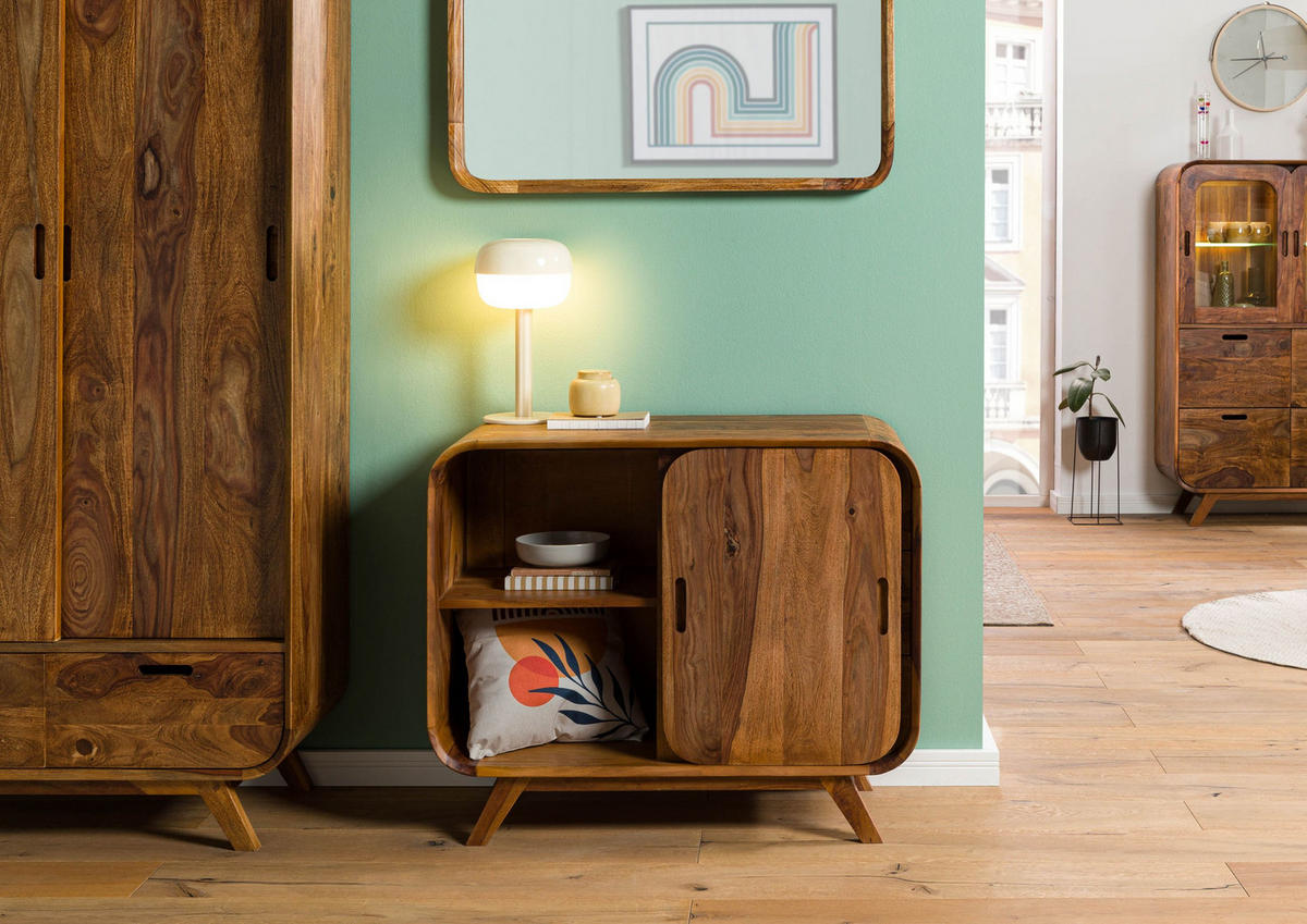 SIDEBOARD Sheesham 90x40x75 hellbraun lackiert MAILAND #100 - Braun, Holz (90/75/40cm) - Massivmoebel24
