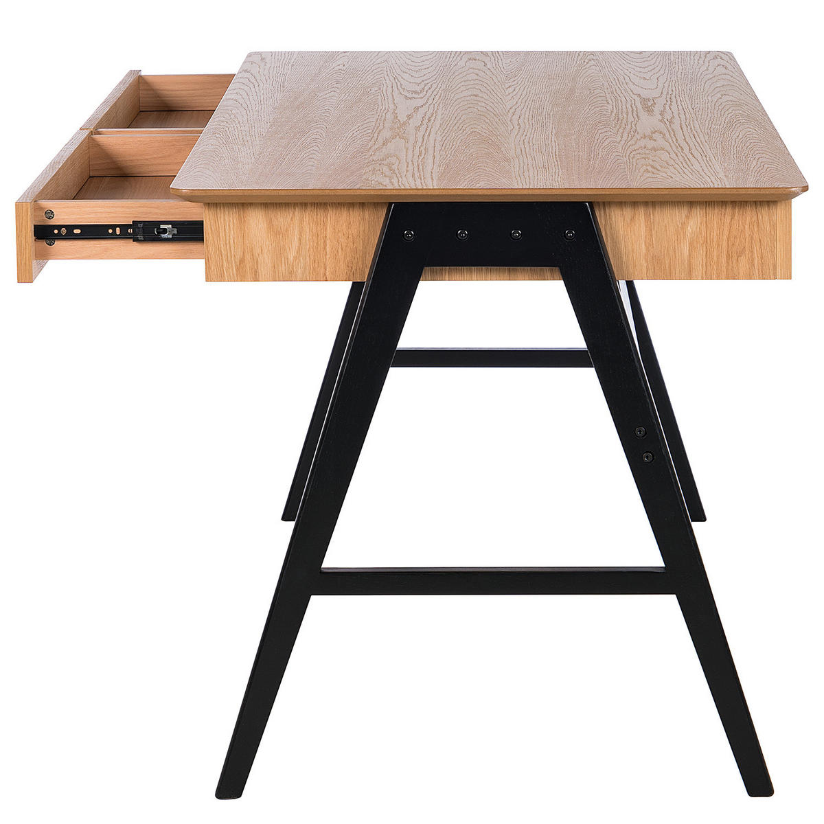 SCHREIBTISCH - Eiche teilmassiv - Eichefarben/Schwarz, Holz/Holzwerkstoff (76/150/75cm) - home24