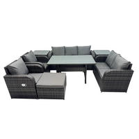 Gartenmöbelset mit Esstisch,3-Sitzer Sofa,Beistelltisch,Hocker Polyrattan Dunkelgrau 8-Sitzer - Dunkelgrau/Grau, Glas/Kunststoff - Fimous