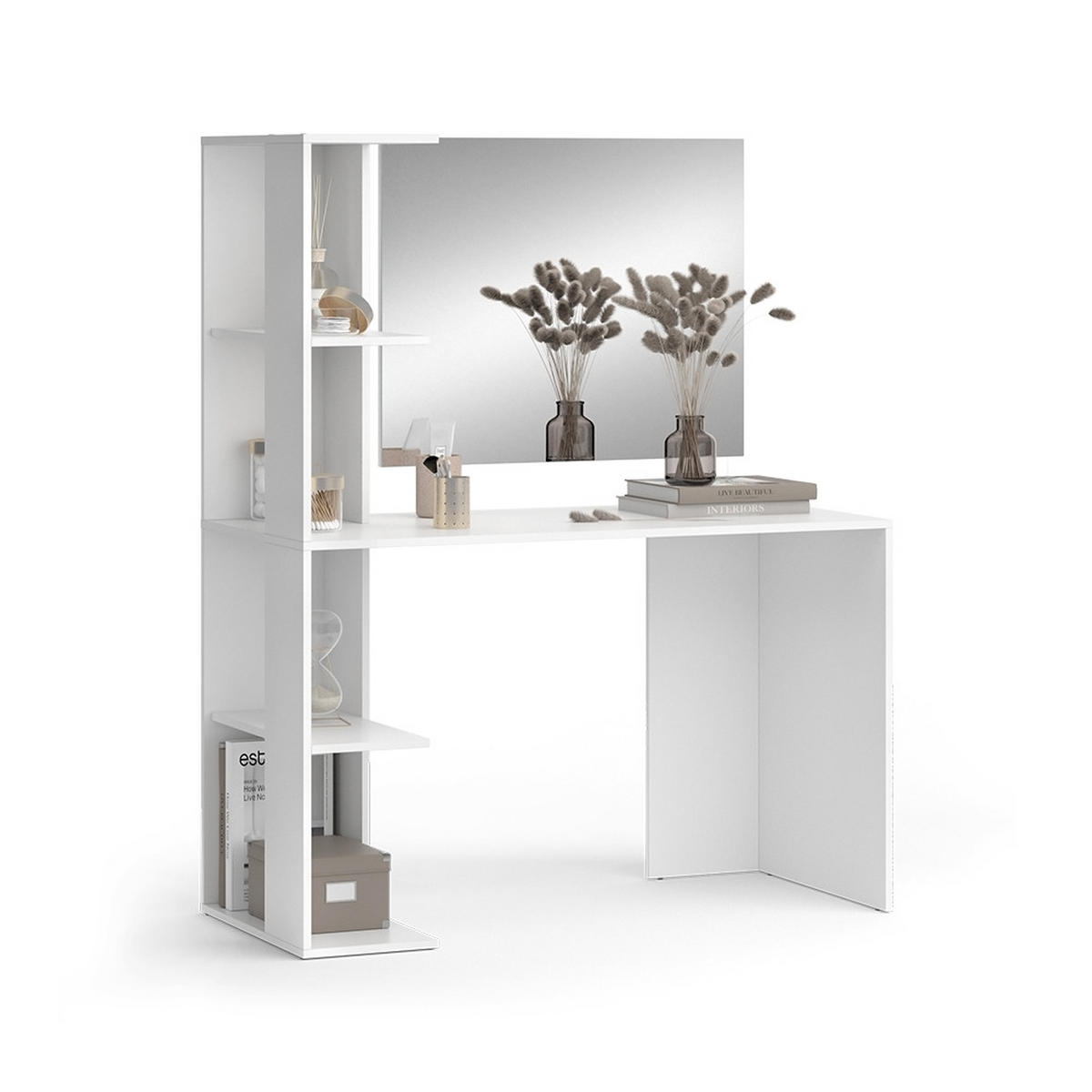 SCHMINKTISCH Tower Weiß 122.2 cm mit Spiegel - Weiß, Holzwerkstoff (122.2/75.8/55.2cm) - Vicco