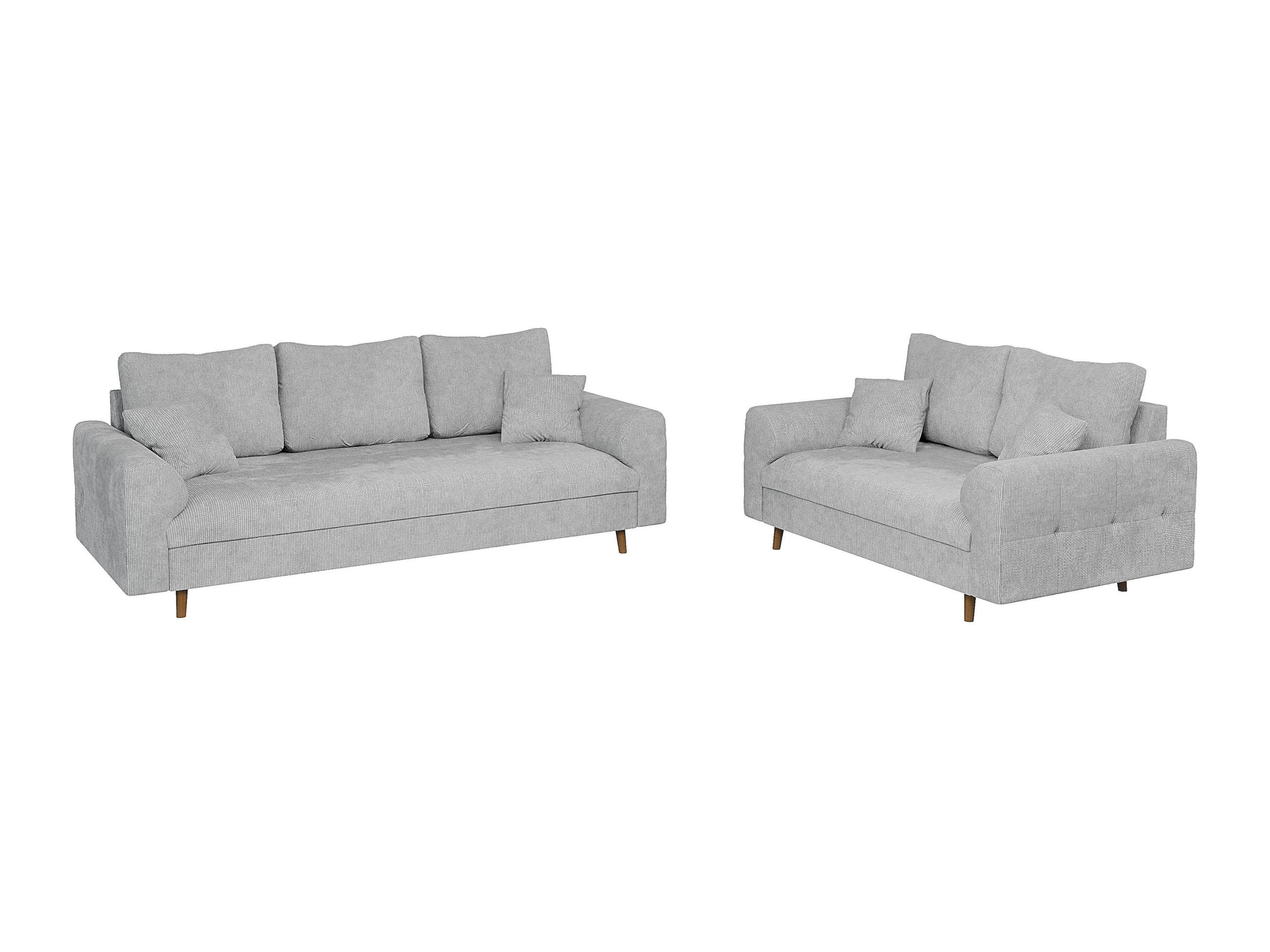 SITZGARNITUR 3+2 Sigurd Hellgrau Chenille - Hellgrau/Braun, Holz/Textil (210/81/93cm) - S-Style Möbel