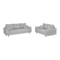 SITZGARNITUR 3+2 Sigurd Hellgrau Chenille - Hellgrau/Braun, Holz/Textil (210/81/93cm) - S-Style Möbel
