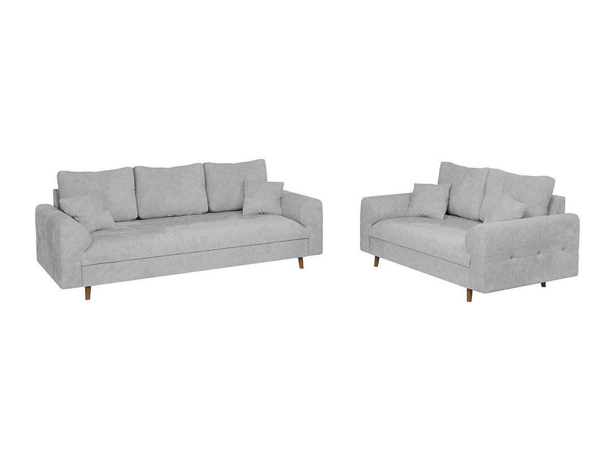 SITZGARNITUR 3+2 Sigurd Hellgrau Chenille - Hellgrau/Braun, Holz/Textil (210/81/93cm) - S-Style Möbel
