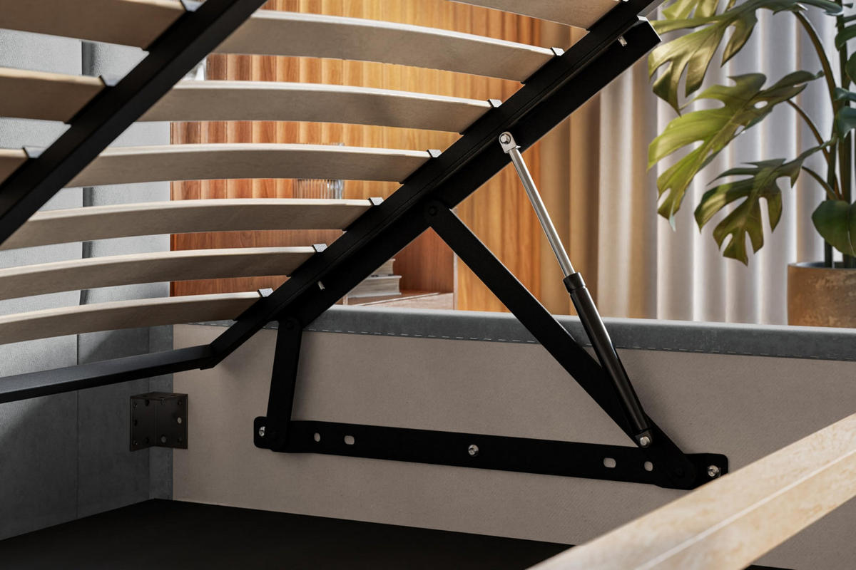 BETT 140x200 - Polsterbett mit Bettkasten und Metallrahmen - Modern Betten - Weicher Jasminstoff - Kollektion Tokio, Schwarz - Schwarz, Holz/Textil (140/200cm) - Alpi-Möbel