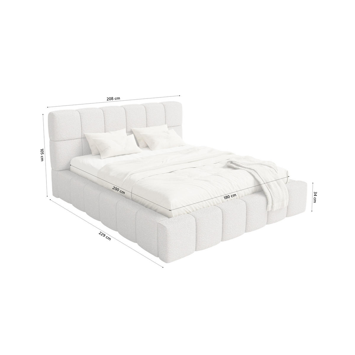 POLSTERBETT Lund 180x200 cm, Grau - Grau, Textil (180/200cm) - Fedve