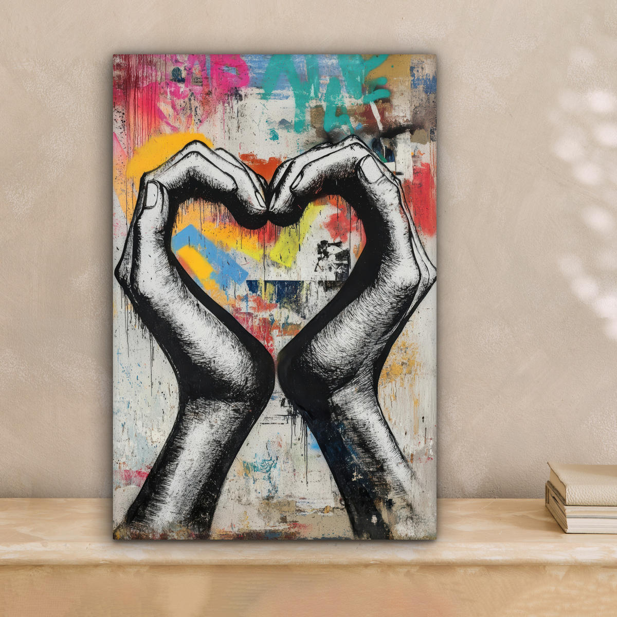 LEINWANDBILD - Hände - Herz - Straßenkunst - Graffiti - 20x30 - Bilder - Multicolor, Textil (20/30cm) - MuchoWow
