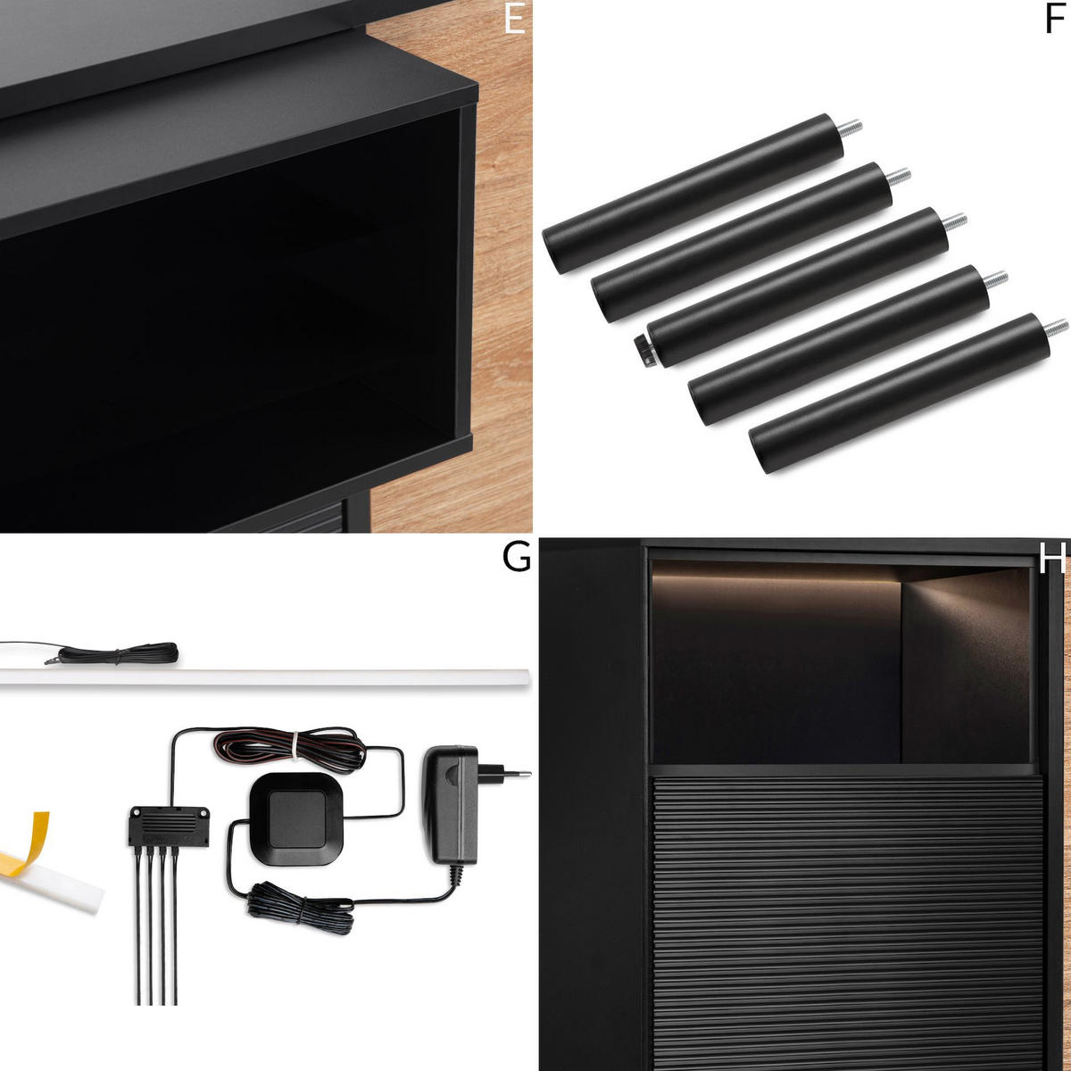 KOMMODE LOFTY Außenseiteneinlage, schwarz / Eiche natur - Eichefarben/Schwarz, Holzwerkstoff (102/83/41cm) - KONSIMO®