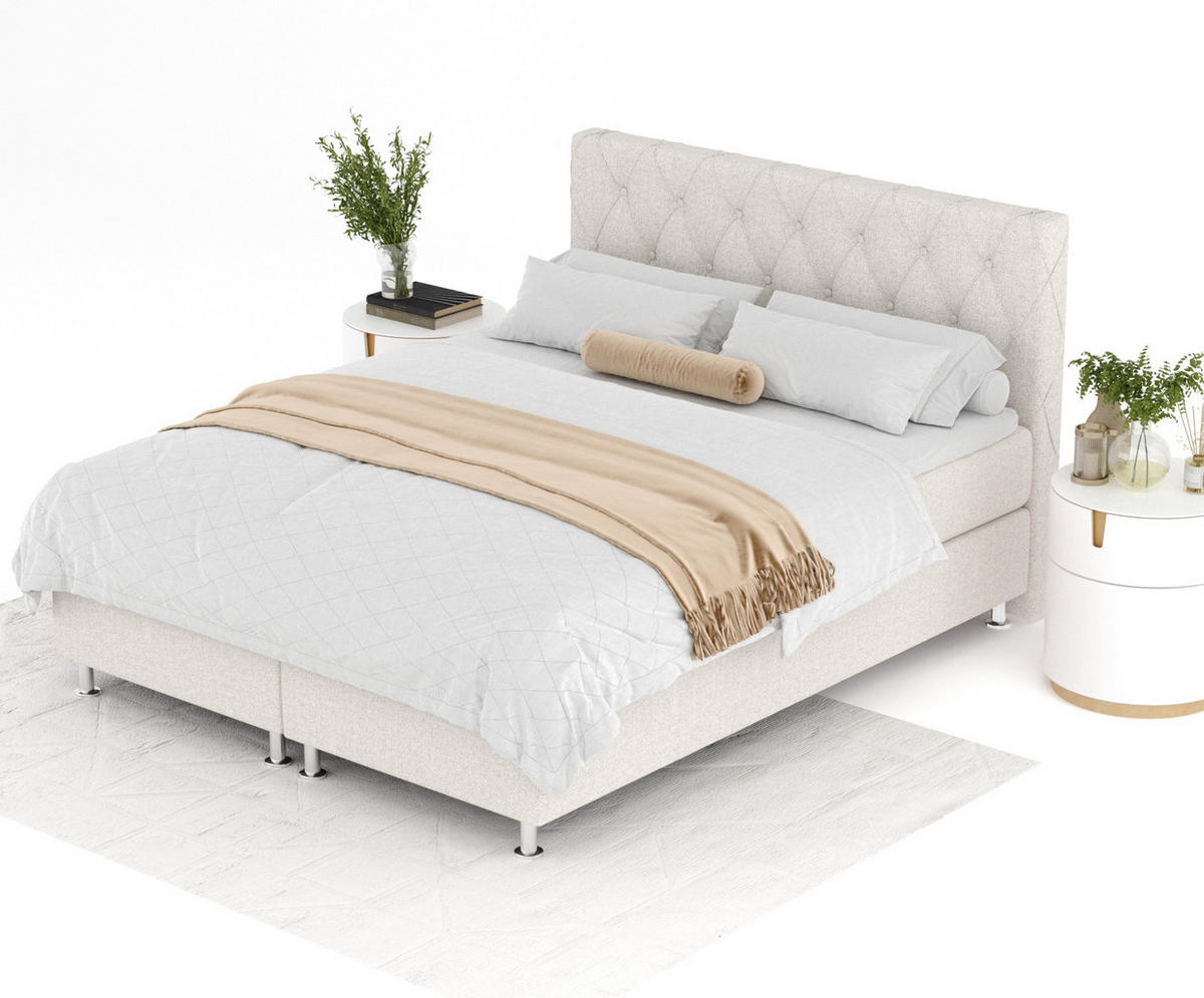 BOXSPRINGBETT Otus Hellbeige 140/200 cm mit Latex-Topper - Beige/Silberfarben, Holz/Holzwerkstoff (140/200cm) - Maison de Reve