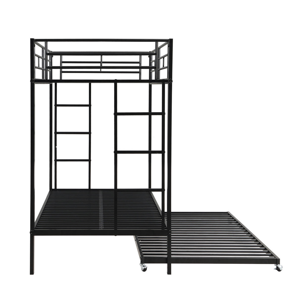 ETAGENBETT 90/200 cm aus Metall mit Ausziehbett und hohem Sicherheitsgeländer Schwarz - Schwarz, Metall (90/200cm) - Modenvie