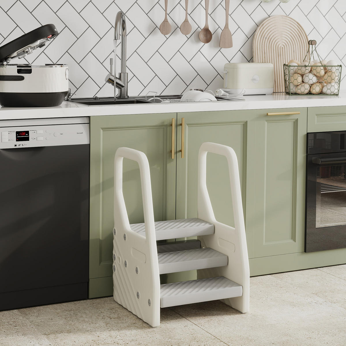 TRITTHOCKER mit 3 Stufen, Kinderhocker Bad höhenverstellbar, Klohocker Grau - Grau, Kunststoff (42/65.5/43cm) - AIYAPLAY