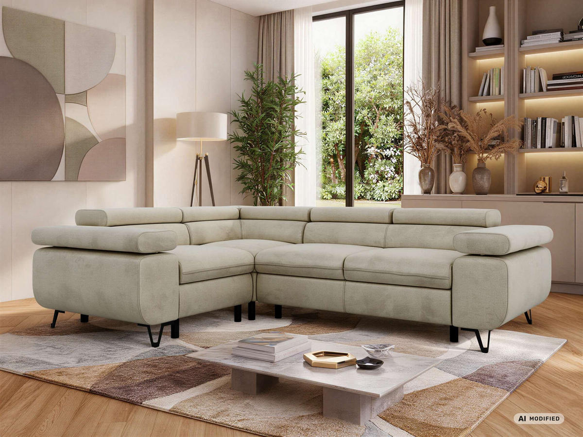 ECKSOFA ORSO L Beige Velvet - Links Seite - Beige/Schwarz, Textil/Metall (197/268cm) - MKS