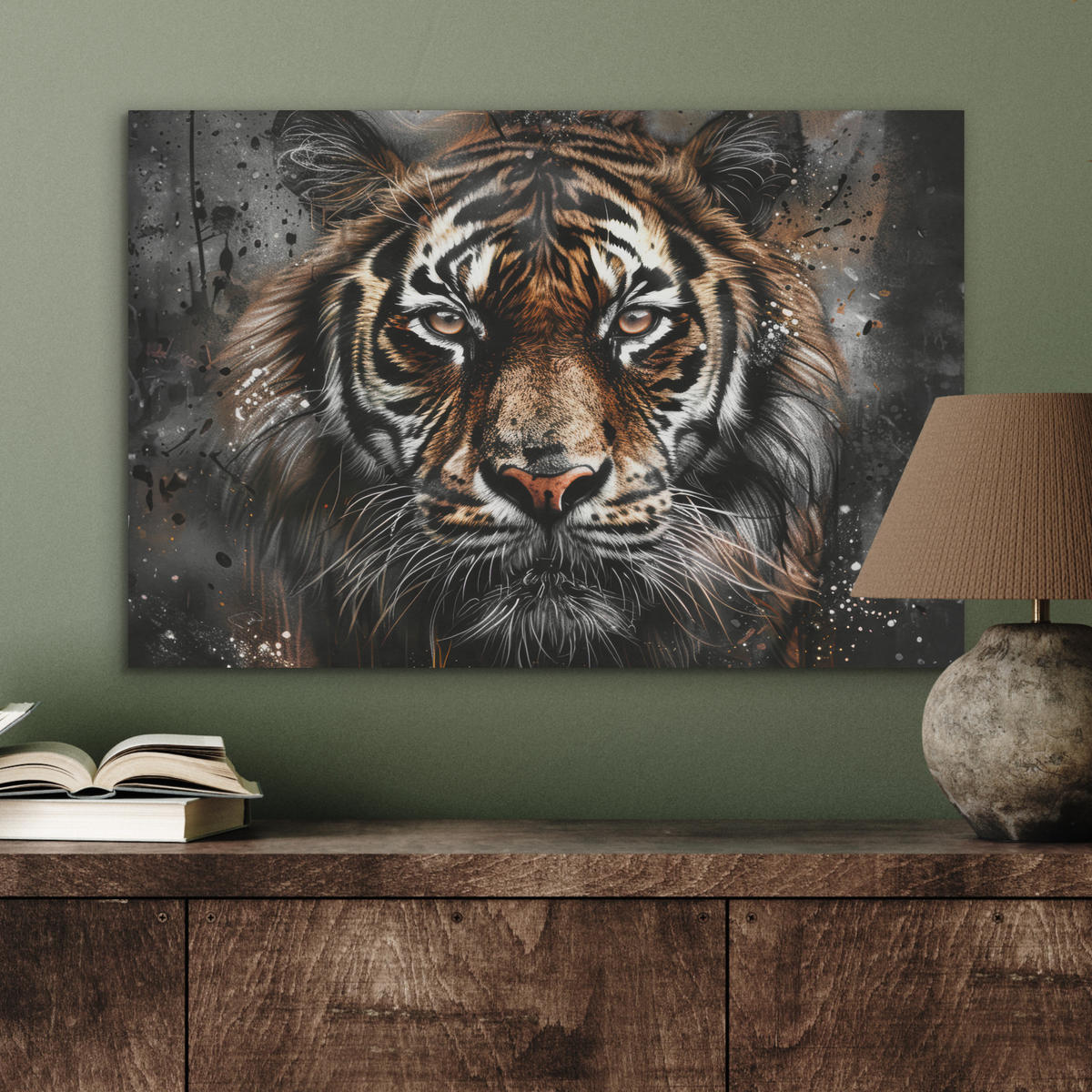 AKUSTIKBILD Tiger - Tiere - Porträt - Luxus - Schwarz Wanddeko 70x50 cm - Braun, Kunststoff (70/50/0.9cm) - MuchoWow