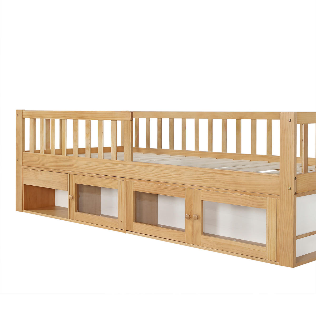 KINDERBETT 90/200 cm in Natur mit Schutzgeländer, Schublade und Schrank - Naturfarben, Holzwerkstoff (90/200cm) - STILVORA