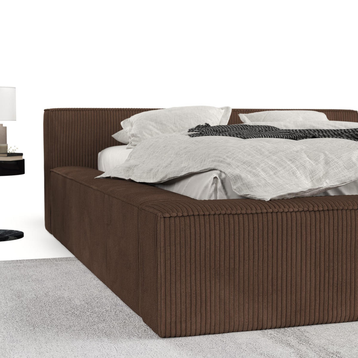 POLSTERBETT Casto mit Stauraum 140/200 cm Braun im Poso Stoff - Schwarz/Naturfarben, Holz/Holzwerkstoff (140/200cm) - AltaBeds