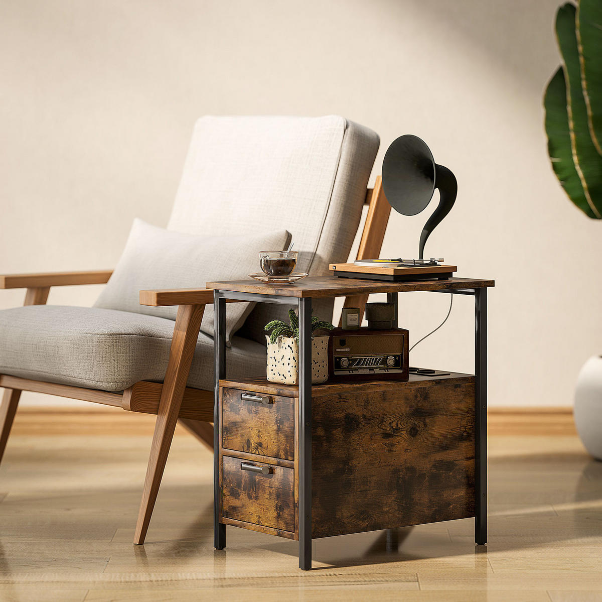 BEISTELLTISCH 55/58,5/35 cm Braun aus Holz mit Ladestation - Braun, Holzwerkstoff (55/35/58.5cm) - OKMYHOME