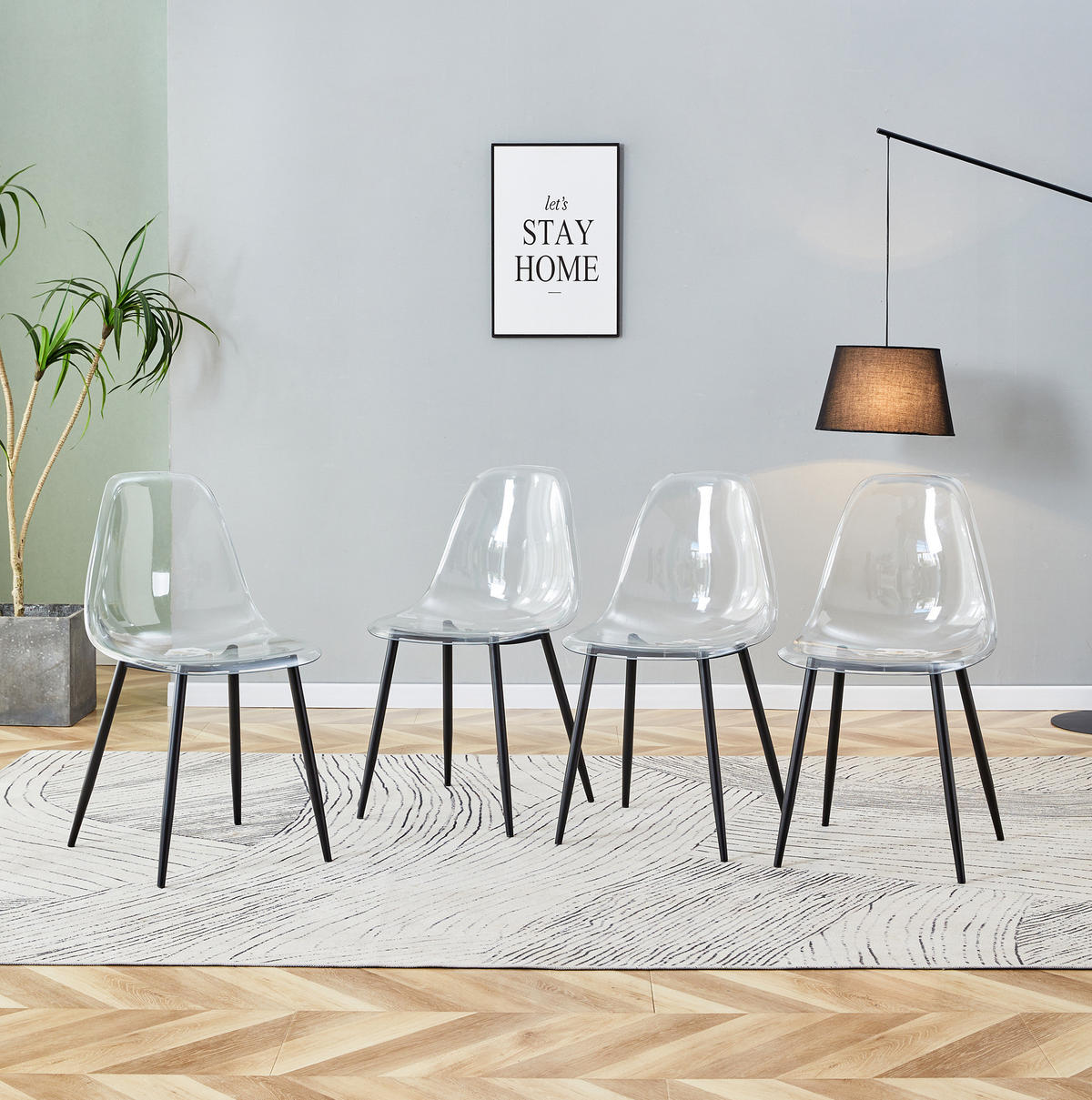 ESSZIMMERSTUHL 4er-Set 83 cm Kunststoff Transparent mit Metallbeinen Schwarz - Schwarz, Metall (45.7/83/44cm) - Meubliv