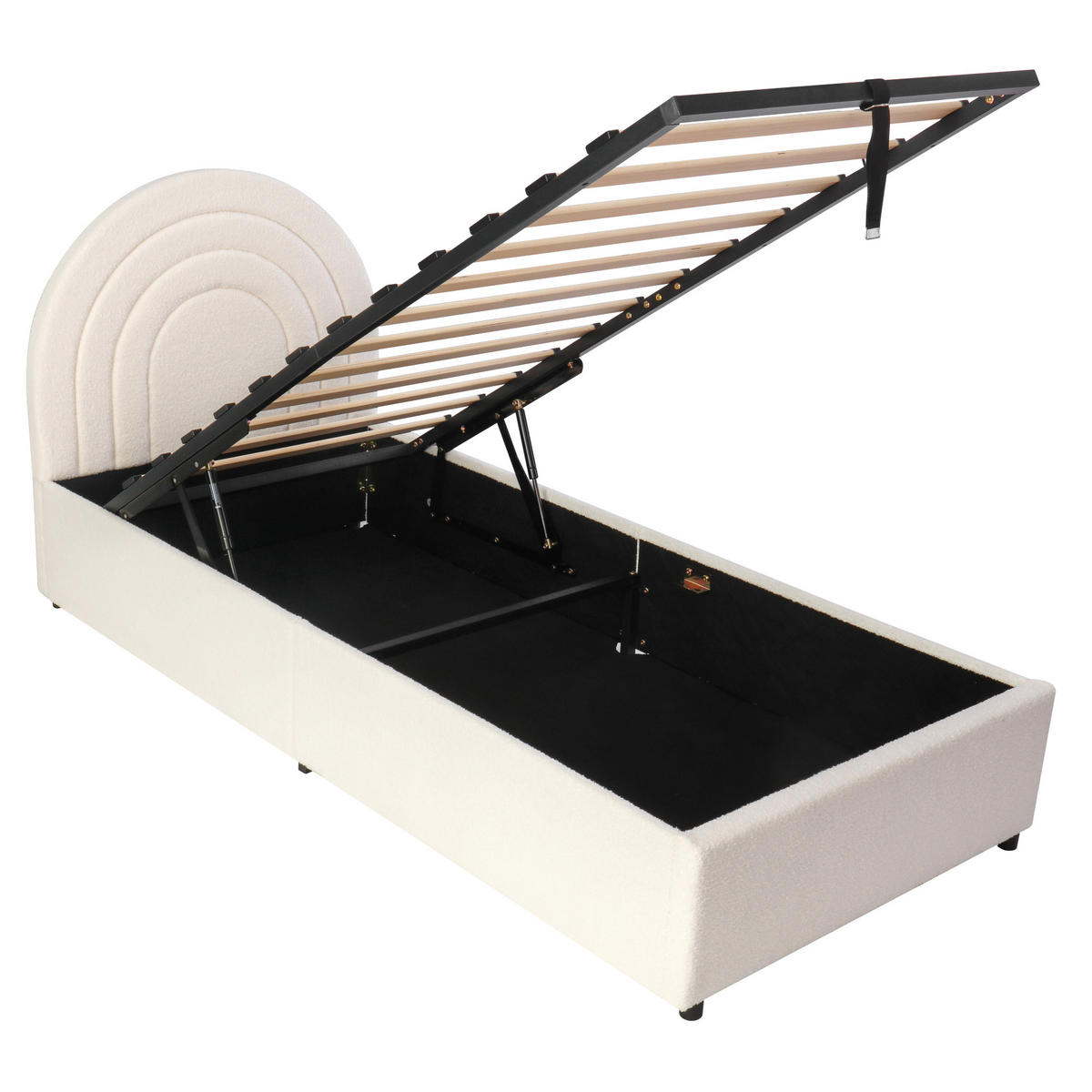 POLSTERBETT 90x200 Bouclé Lattenrost Kopfteil Beige - Beige, Holzwerkstoff - FLIEKS