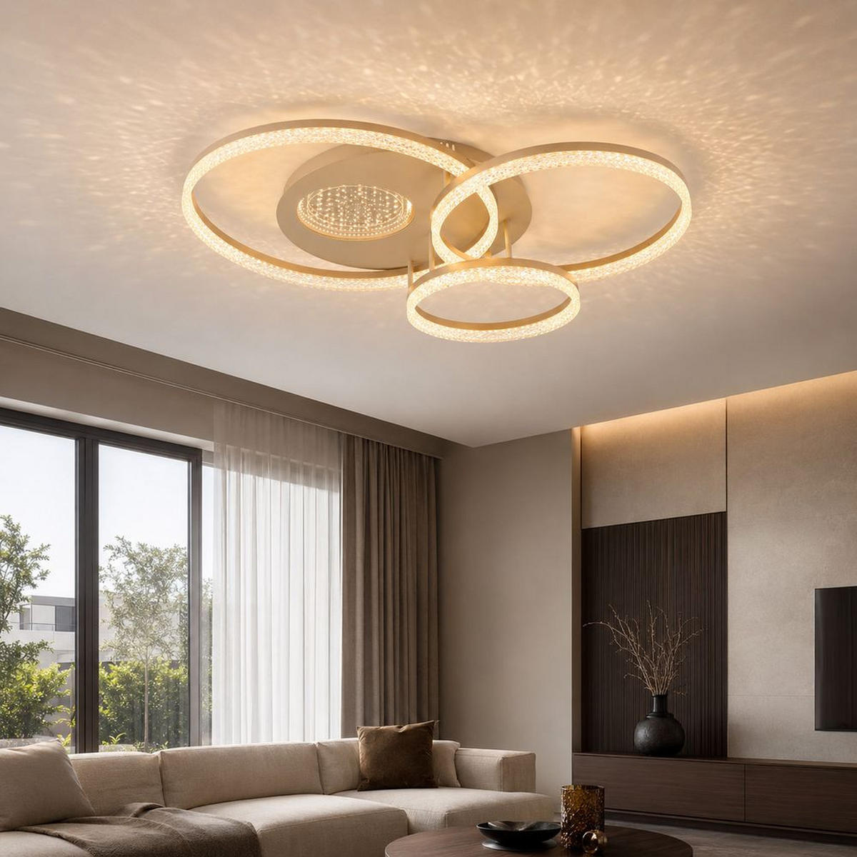 DECKENLEUCHTE SANFORD, Metall, sandfarben matt, LED - Bernsteinfarben, Metall (78/60/14cm) - Globo Lighting