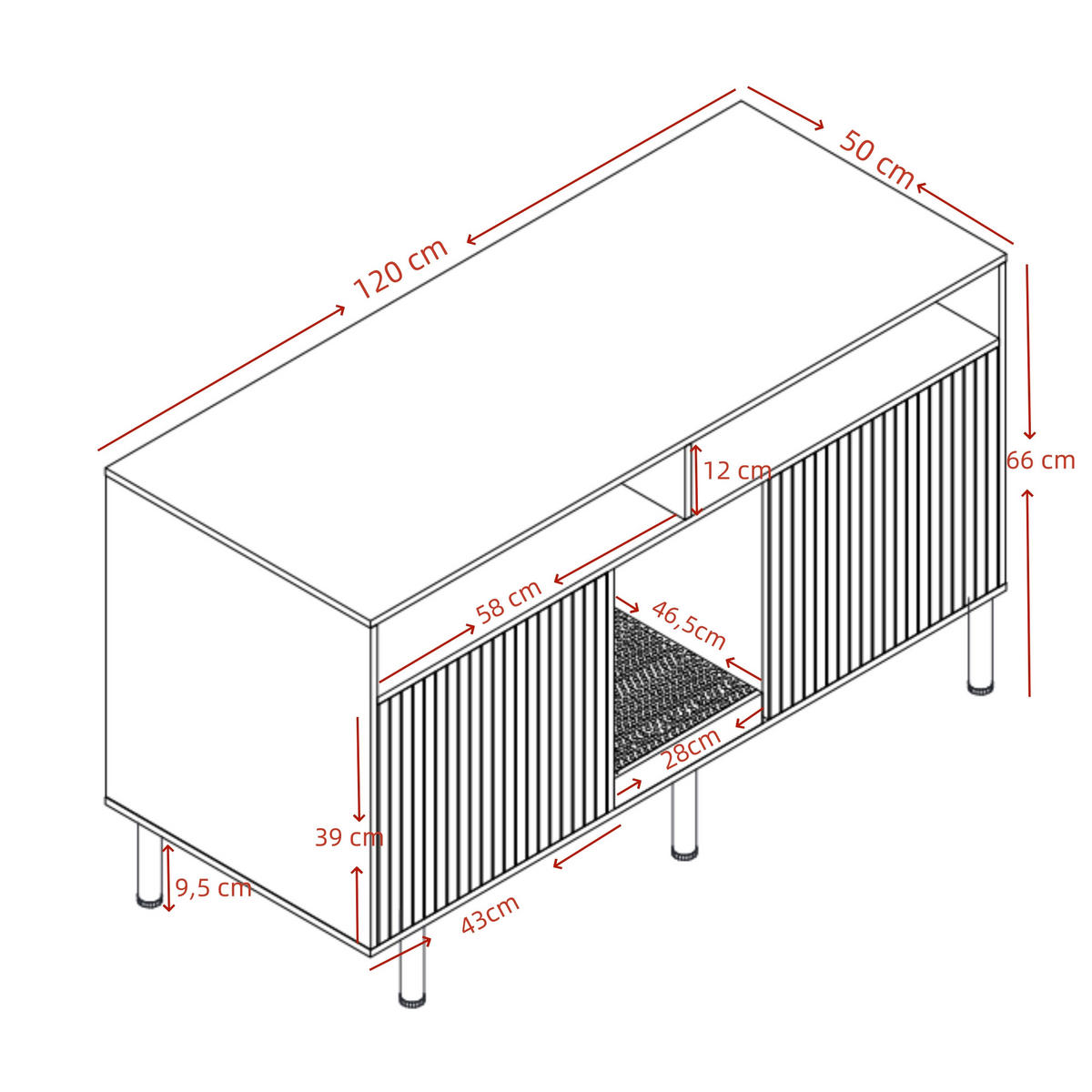 SIDEBOARD Nussbaumfarben aus MDF 120×50×66cm als Katzentoiletten-Schrank mit Sandauffangmatte und Ablagefächern - Nussbaumfarben, Holzwerkstoff (50/66/120cm) - Luhomfu