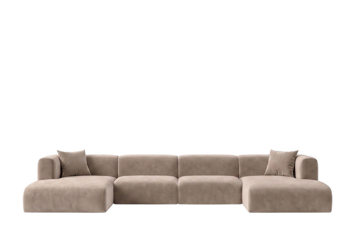 ECKSOFA U-Form, Velvet-Stoff Bluvel, Latte, GRETA - Hellbraun, Holz (408/70/179cm) - Kaiser Möbel