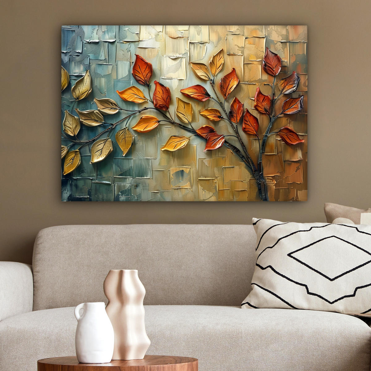 LEINWANDBILD Baum - Abstrakt - Natur - Kunst Wandbilder 80x60 cm - Goldfarben, Textil (80/60cm) - MuchoWow