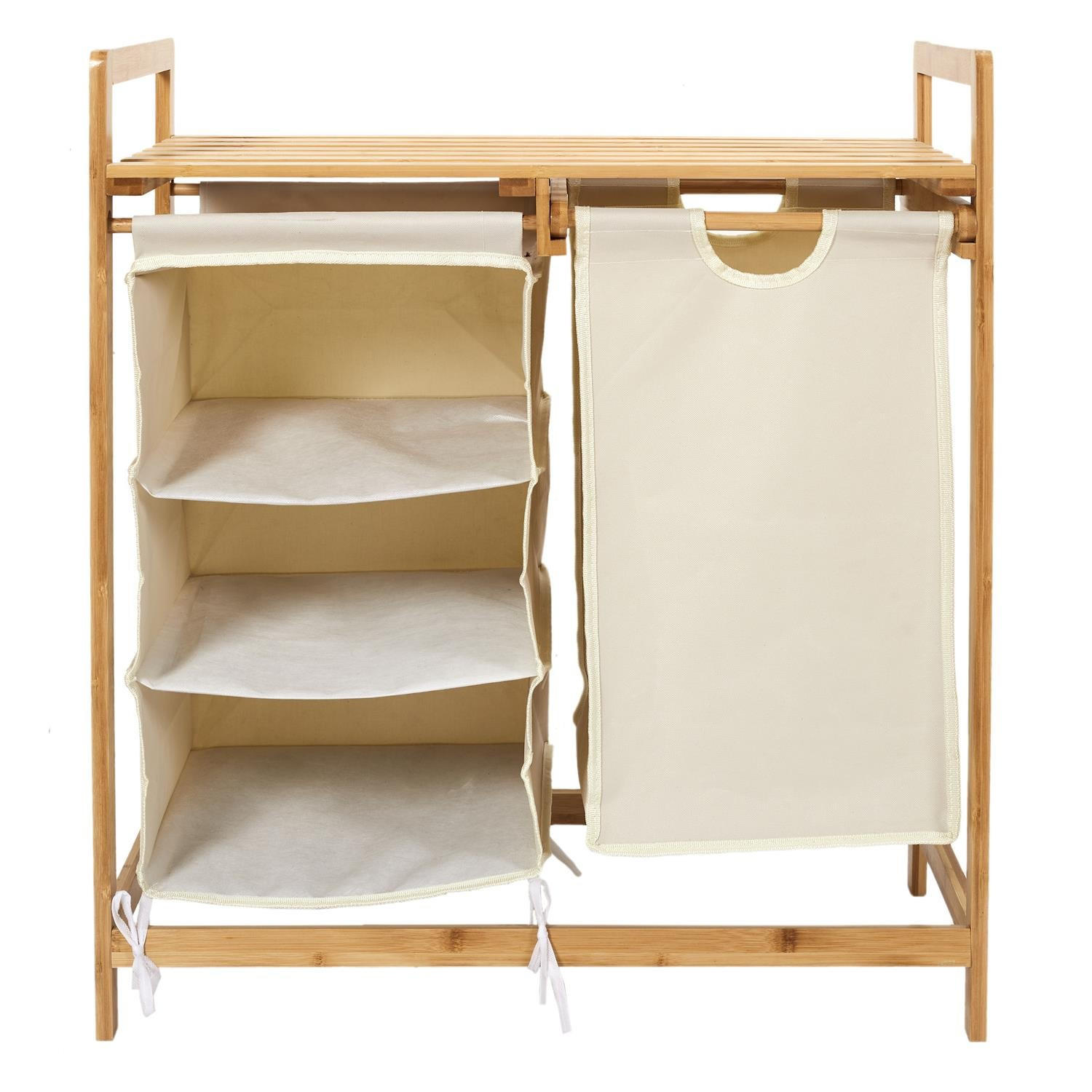BADEZIMMER-ORGANIZER mit 4 Fächern aus Bambus und Stoff 38/69,5/77 cm - Eschefarben, Holz (38/69.5/81cm) - Calicosy