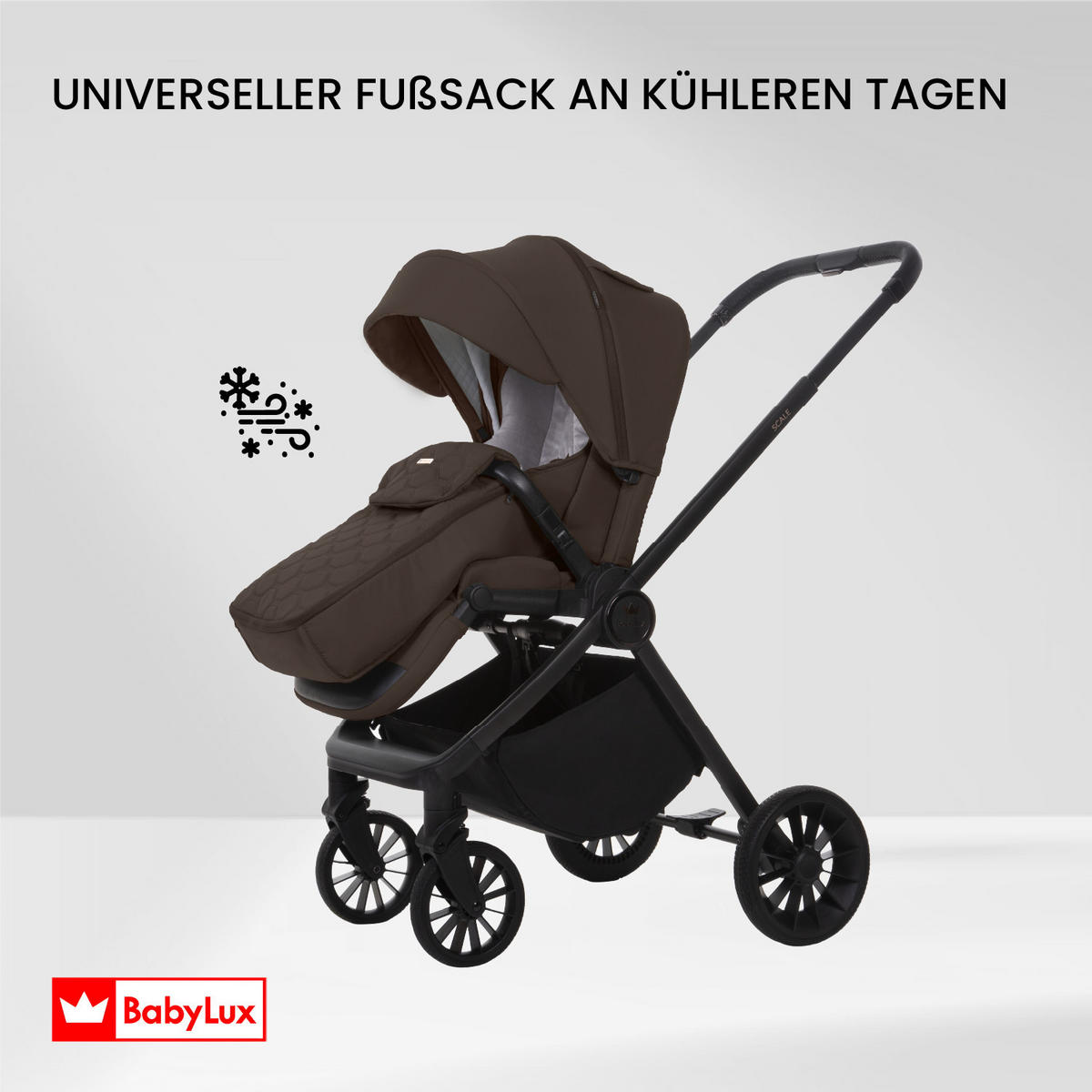 BUGGY Scale, Klein und Leicht, Teleskopische Führung, Kompakt Faltbar, Wickeltasche, Reisetasche - Schwarz/Braun, Textil/Metall (58/100cm) - BabyLux