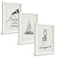 BILDER SET 3er Set - 20x30 cm Weißer Rahmen - Weinsegelboot-Glas-Linienzeichnung - Weiß, Kunststoff (20/30cm) - TULUP