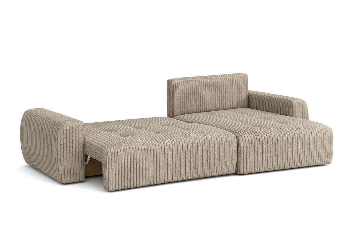 ECKSOFA Mit Schlaffunktion Und Bettkasten L-Form Ivo L, Cordstoff Poso, Dunkelbeige, Rechts - Beige, Holz (250/142cm) - Kaiser Möbel