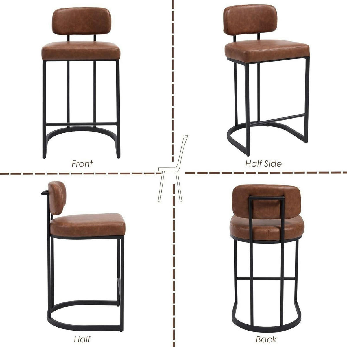 BARHOCKER 4er Set Braun mit Rückenlehne und Fußstütze - Braun, Metall (44.5/89/52cm)