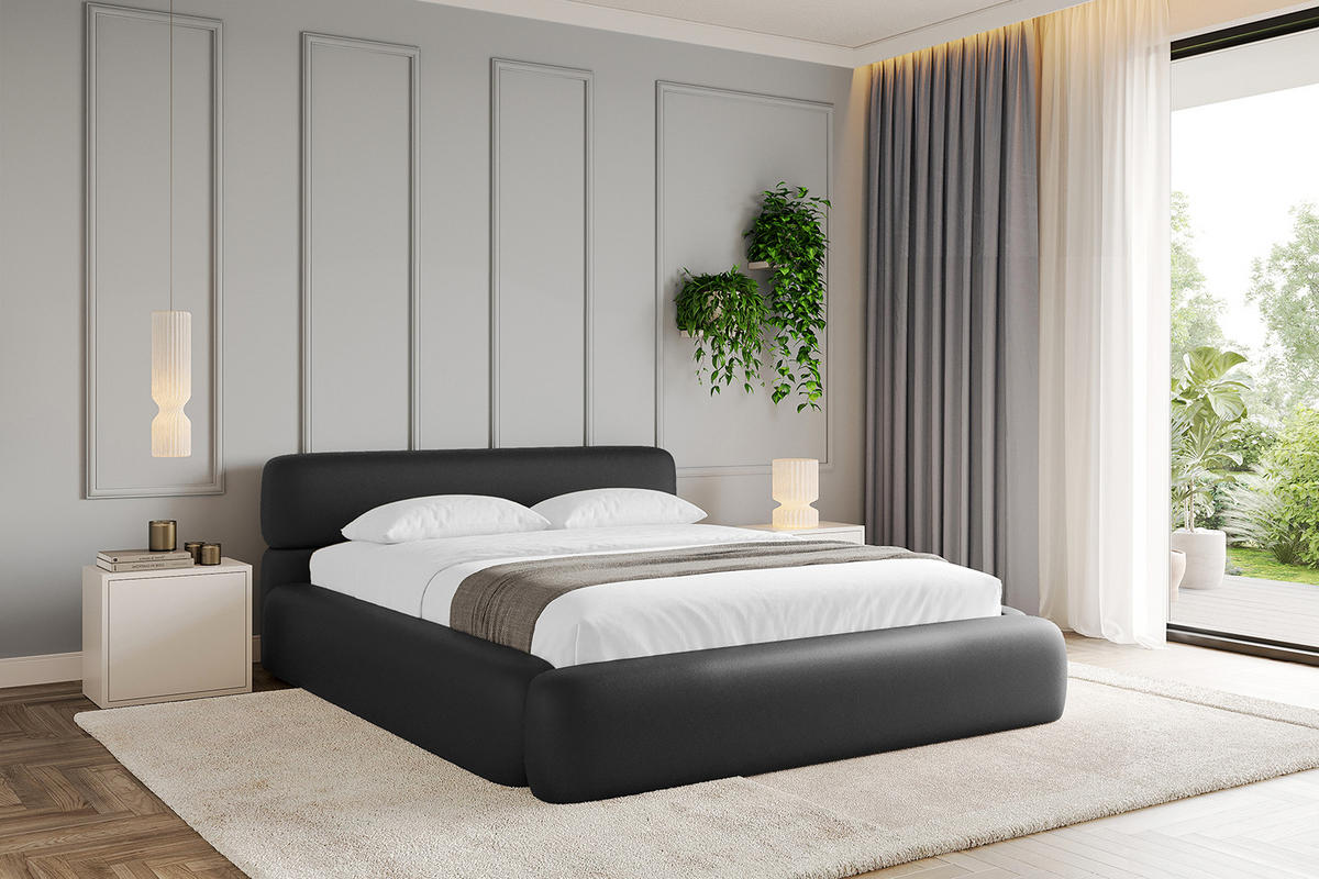 POLSTERBETT mit Bettkasten und Lattenrost, Bett mit Matratze H3/H4 - ENORA-V1 120x200 Schwarz Kunstleder - Schwarz Hochglanz, Holzwerkstoff/Textil (120/200cm) - ALTDECOR
