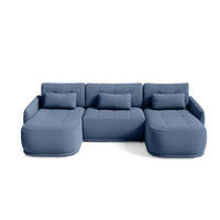 WOHNLANDSCHAFT Krabi Dunkelblau, U-Form mit Schlaffunktion - Dunkelblau, Textil (332/93/167cm) - Bettso