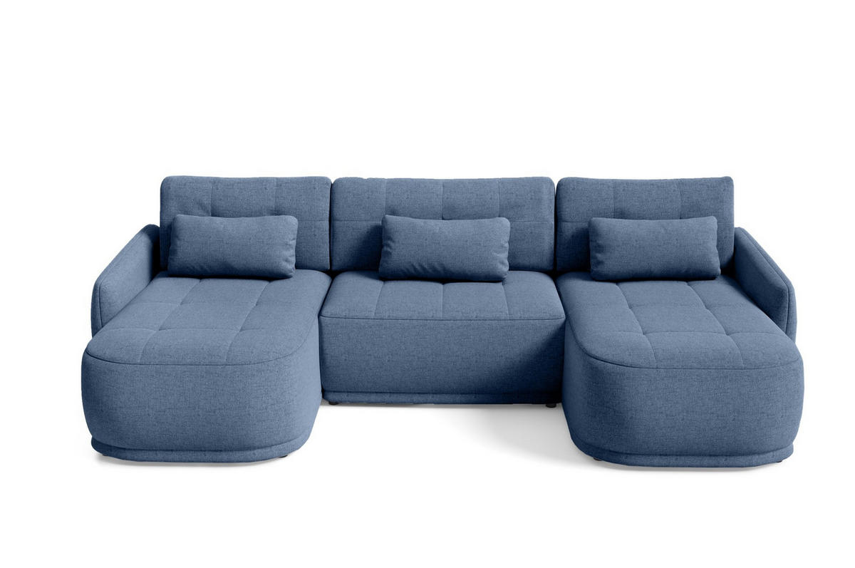 WOHNLANDSCHAFT Krabi Dunkelblau, U-Form mit Schlaffunktion - Dunkelblau, Textil (332/93/167cm) - Bettso