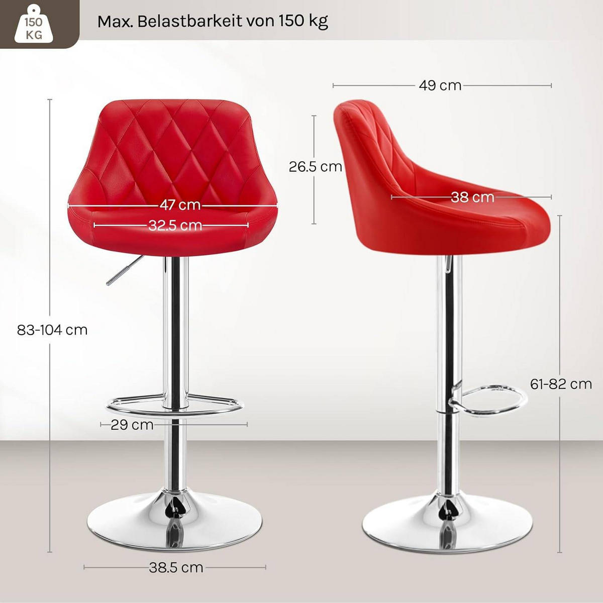 BARHOCKER, Kunstleder, Höhenverstellbar, 360° Drehbar - Rot, Metall (47/104/39cm) - Woltu