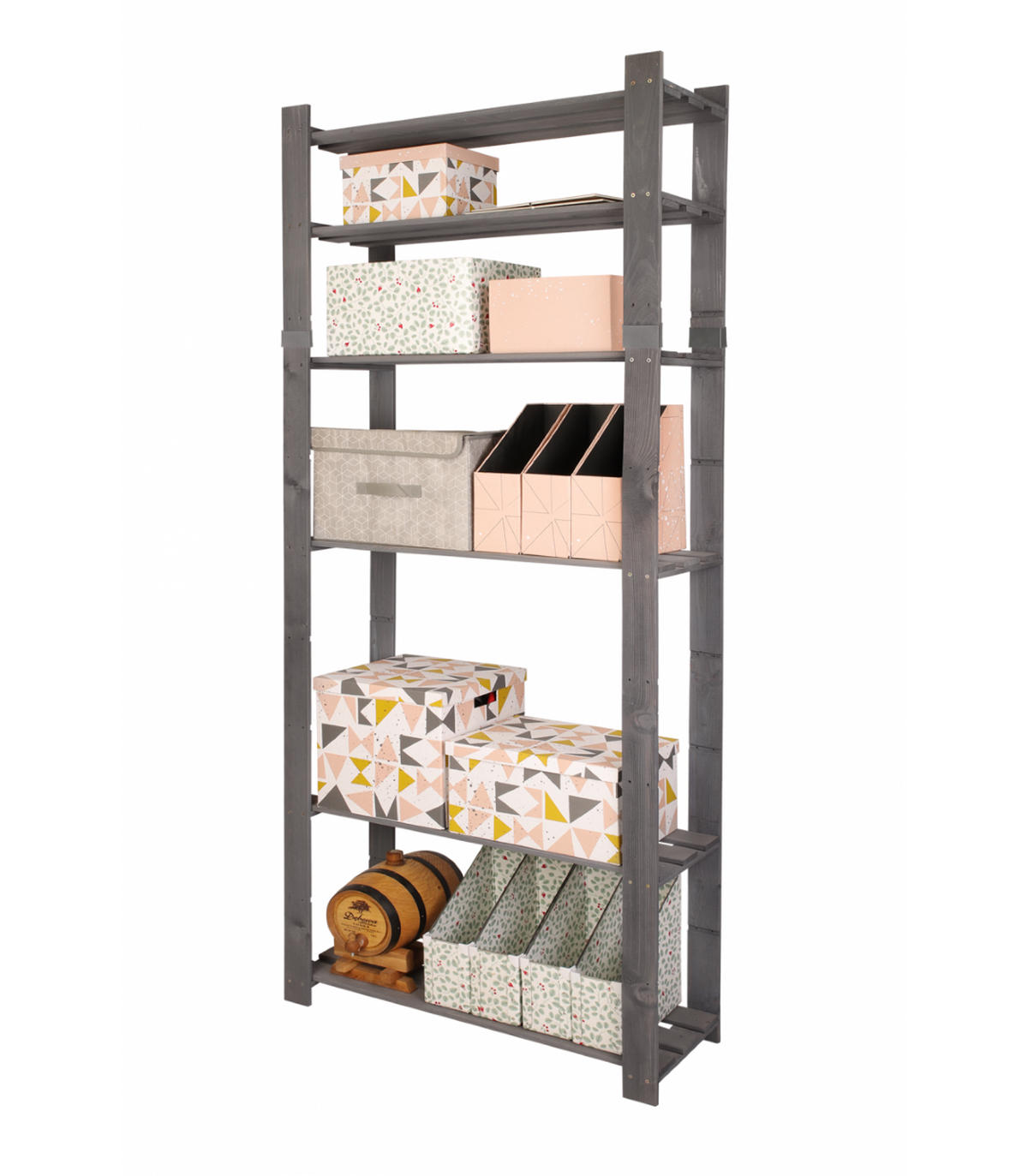 HOLZREGAL PINEPEAK 200x80x28cm 6 Fachboden 1,2cm dickes Kiefernholz Grau - Grau, Holz (80/200/28cm) - PROREGAL