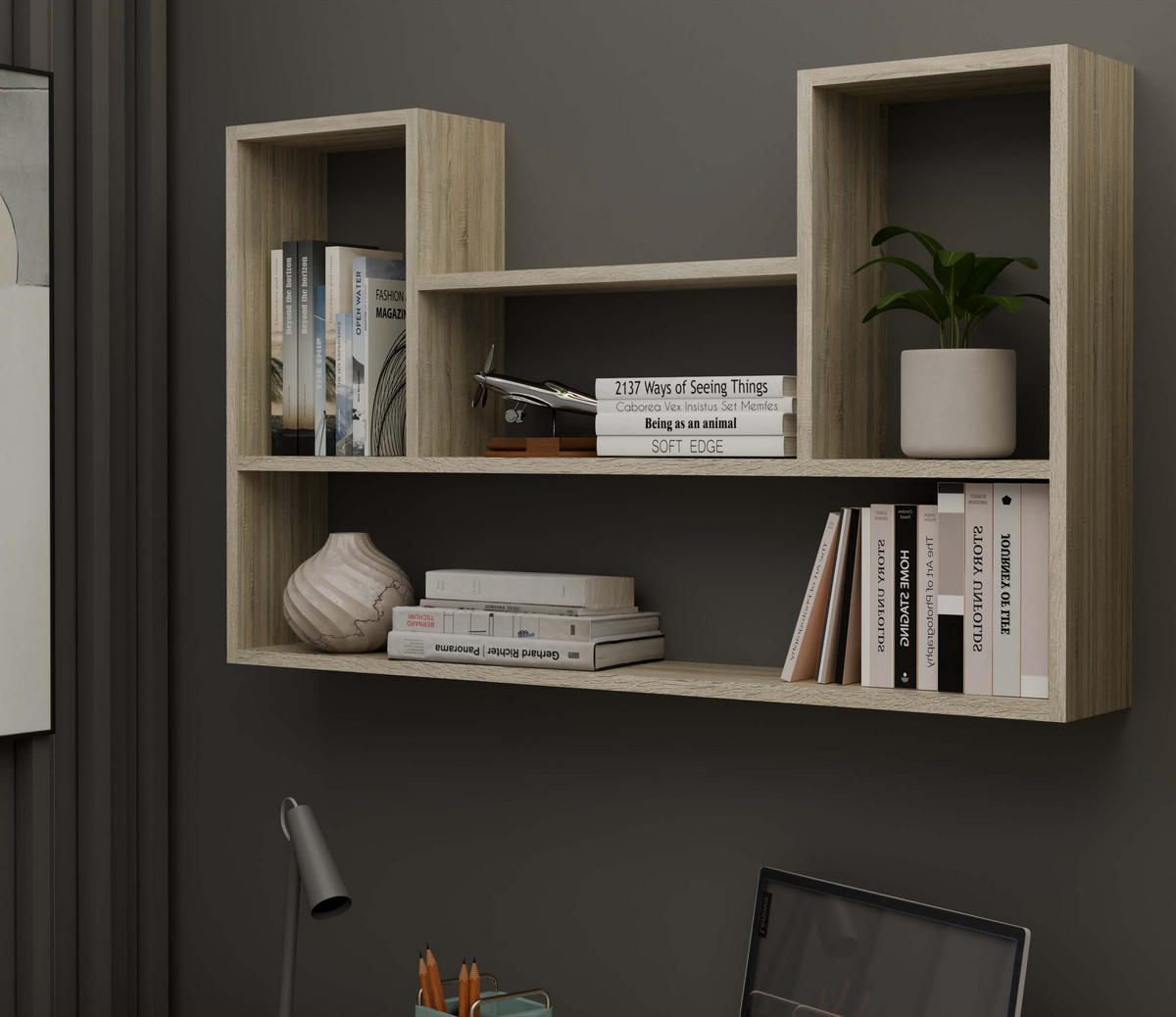 SCHWEBEREGAL Sören - Sonoma Eiche, Holzwerkstoff (60/100/16cm) - kommodly