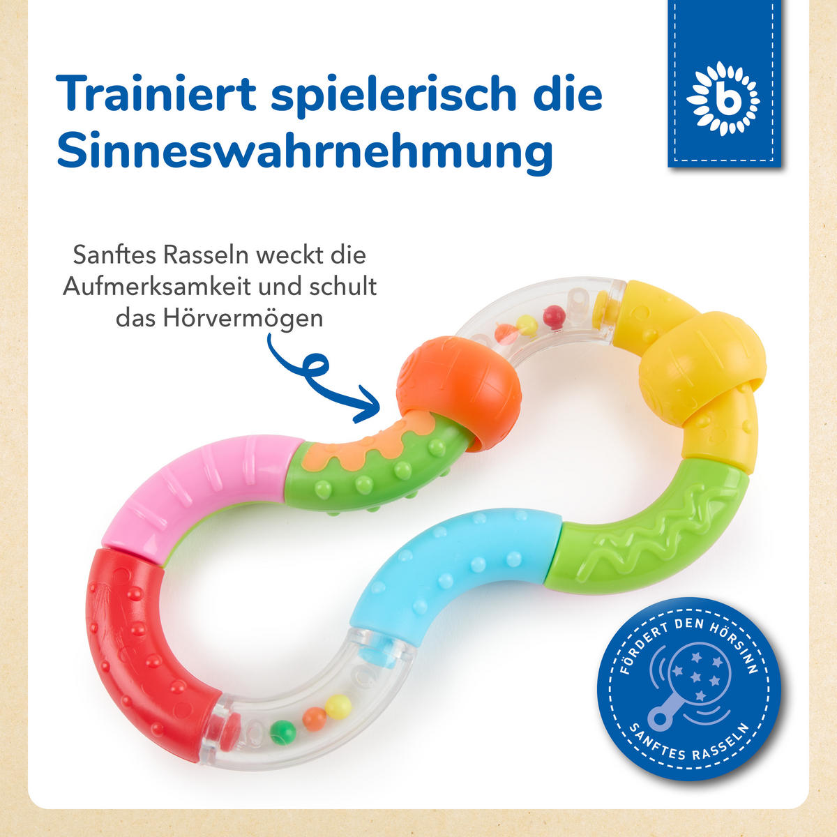 RASSEL Greifling - ab Geburt - Multicolor, Kunststoff (3/8cm) - Bieco Spielwaren