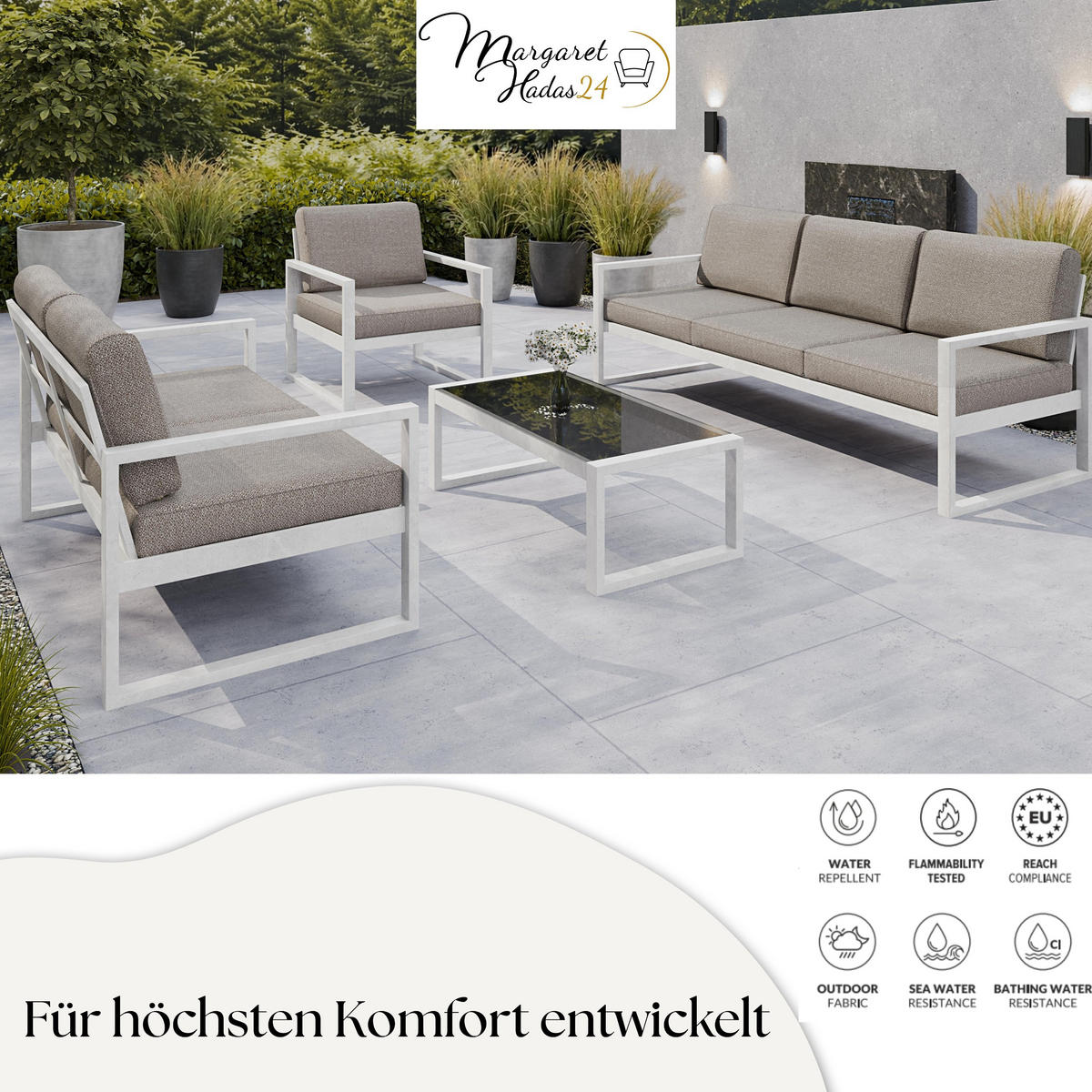 GARTENSESSEL Madera 76x80 cm, weiß, graubeige - Beige/Weiß, Kunststoff/Metall (76/86/80cm) - Margaret Hadas24