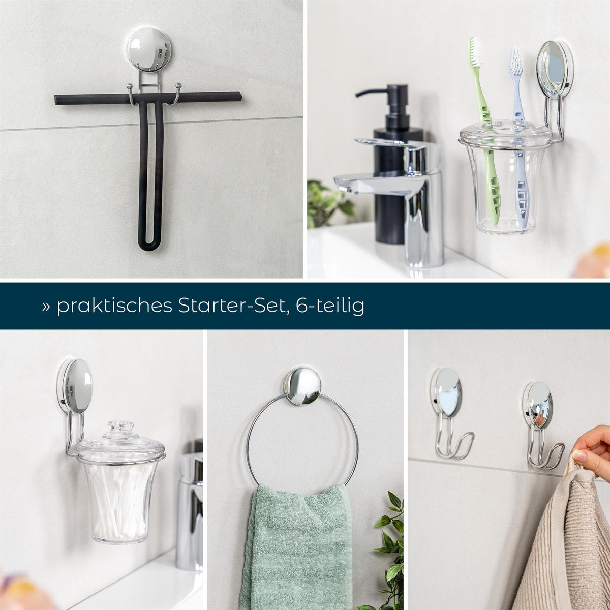 BADZUBEHÖR Starter-Set MOON-LOC 6tlg. - Edelstahlfarben, Metall (8.9/10.7/10cm) - bremermann