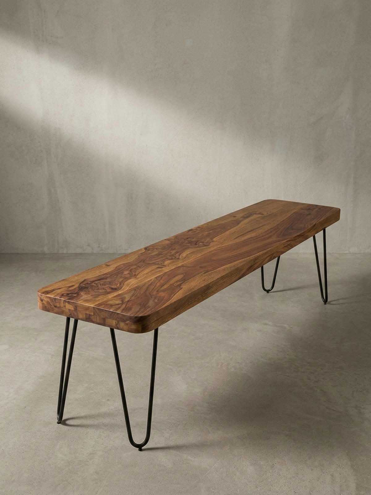 SITZBANK BALU Massivholz Metallbeine Landhausstil, Braun 180x40x45 cm - Schwarz/Braun, Holz/Metall (180/45/40cm) - KADIMA DESIGN