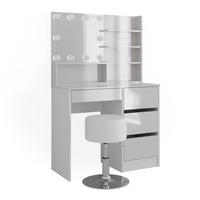 SCHMINKTISCH Sherry Weiß 140 cm mit LED Beleuchtung Hocker und Spiegelregal - Weiß, Holzwerkstoff (40/75/140cm) - Vicco
