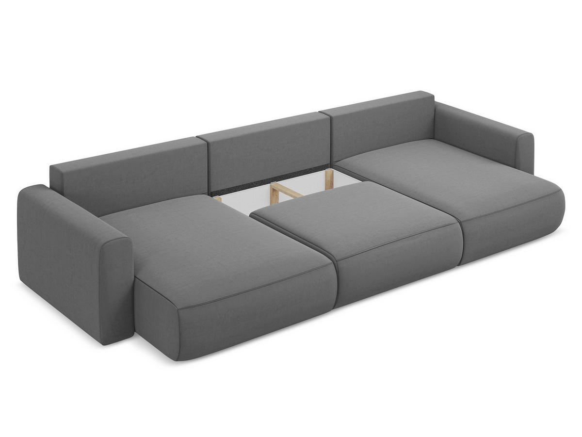 WOHNLANDSCHAFT Samt Stoff Grau - Schwarz/Grau, Kunststoff/Textil (340/82/149cm) - Makamii