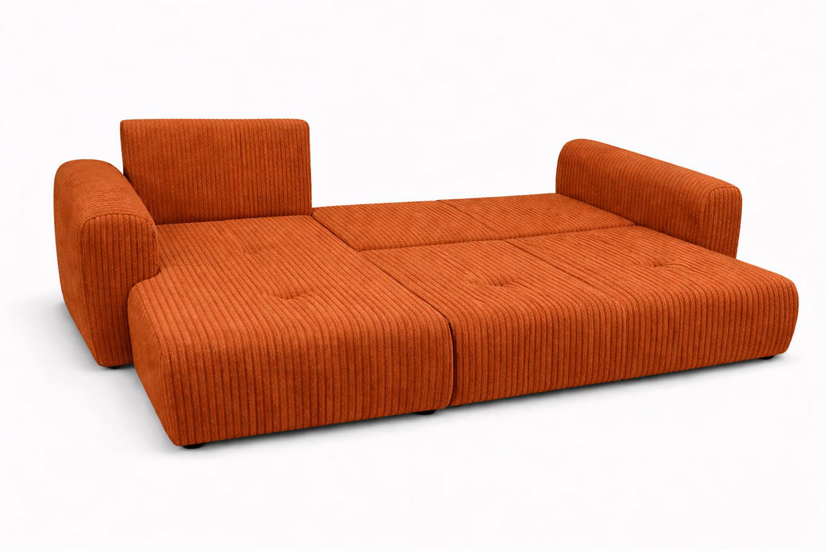 ECKSOFA Mit Schlaffunktion Und Bettkasten, Sofa L-Form Bingo L, Cordstoff Poso, Kupfer, Links - Orange, Holz (250/142cm) - Kaiser Möbel