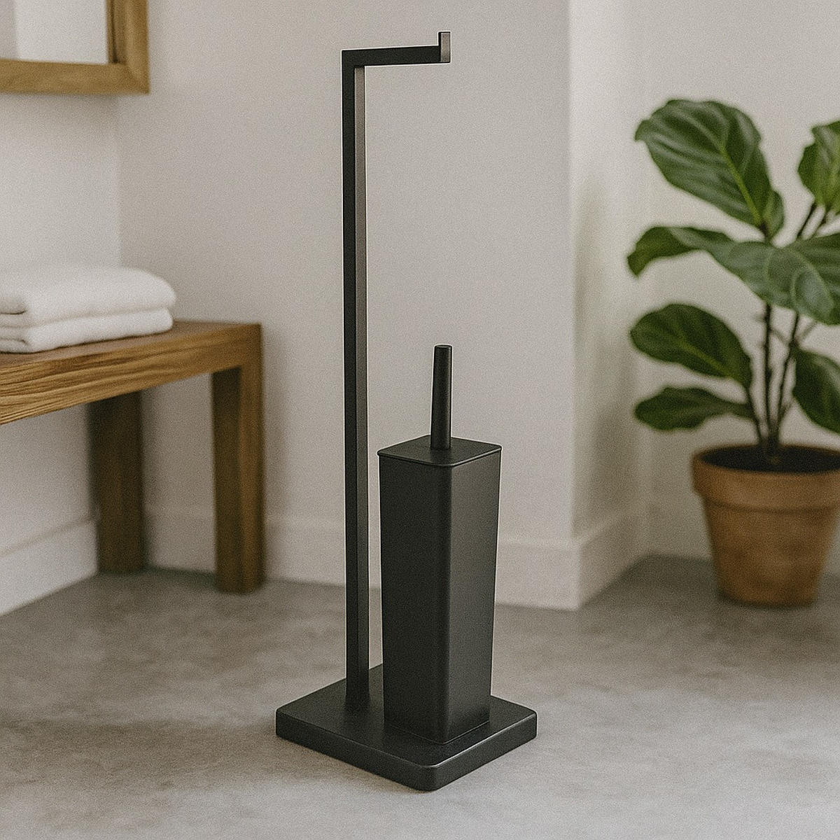 TOILETTENPAPIERHALTER Balvo mit Bürstenbehälter - Schwarz, Kunststoff (18/68.5/23cm) - NUXIO