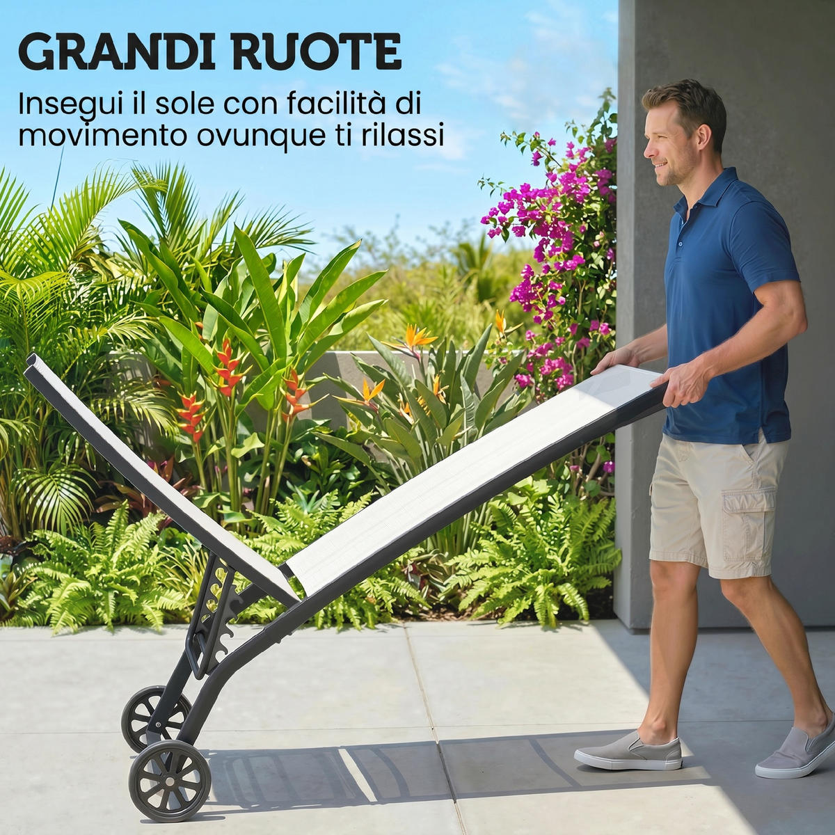 GARTENSONNENLIEGE, 2er-Set, Crema, verstellbare Rückenlehne, 66 x 165 x 102 cm - Weiß, Metall (165/102/66cm) - Vallsero