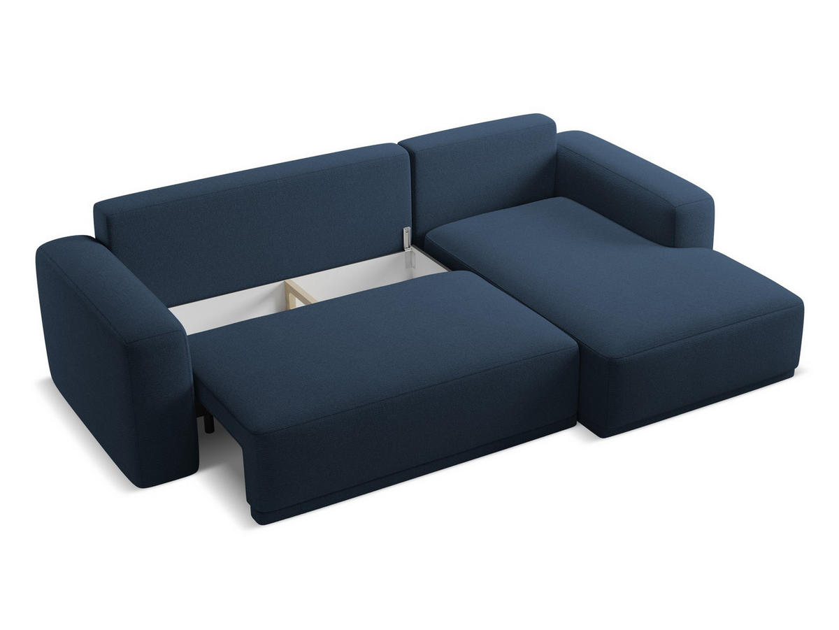 ECKSOFA mit Schlaffunktion Chenille Stoff Blau - Blau/Schwarz, Kunststoff/Textil (258/160cm) - Makamii