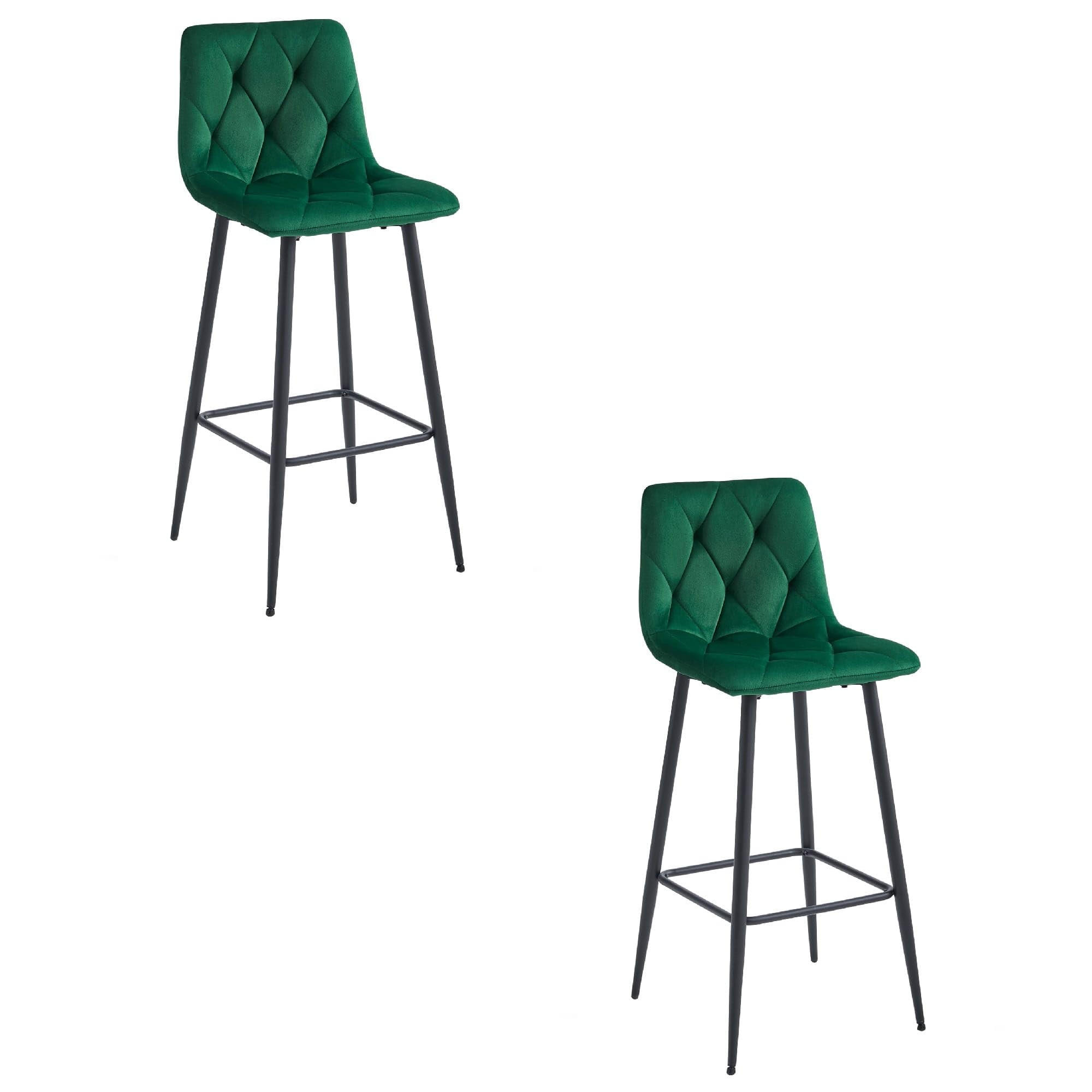 BARHOCKER 2er-Set Dunkelgrüner Velours, Gepolsterte Rückenlehne, Bequem Und Modernes Design Für Die Küche Oder Die Theke - Grün, Textil (46/104/33cm) - Best For Home