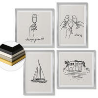 WANDBILDER 4er Set - 50x50 cm & 40x60 cm Silberner Rahmen - Haus am Wasser, Toastsegelboot - Silberfarben, Kunststoff (50/50cm) - ArtPrintCave