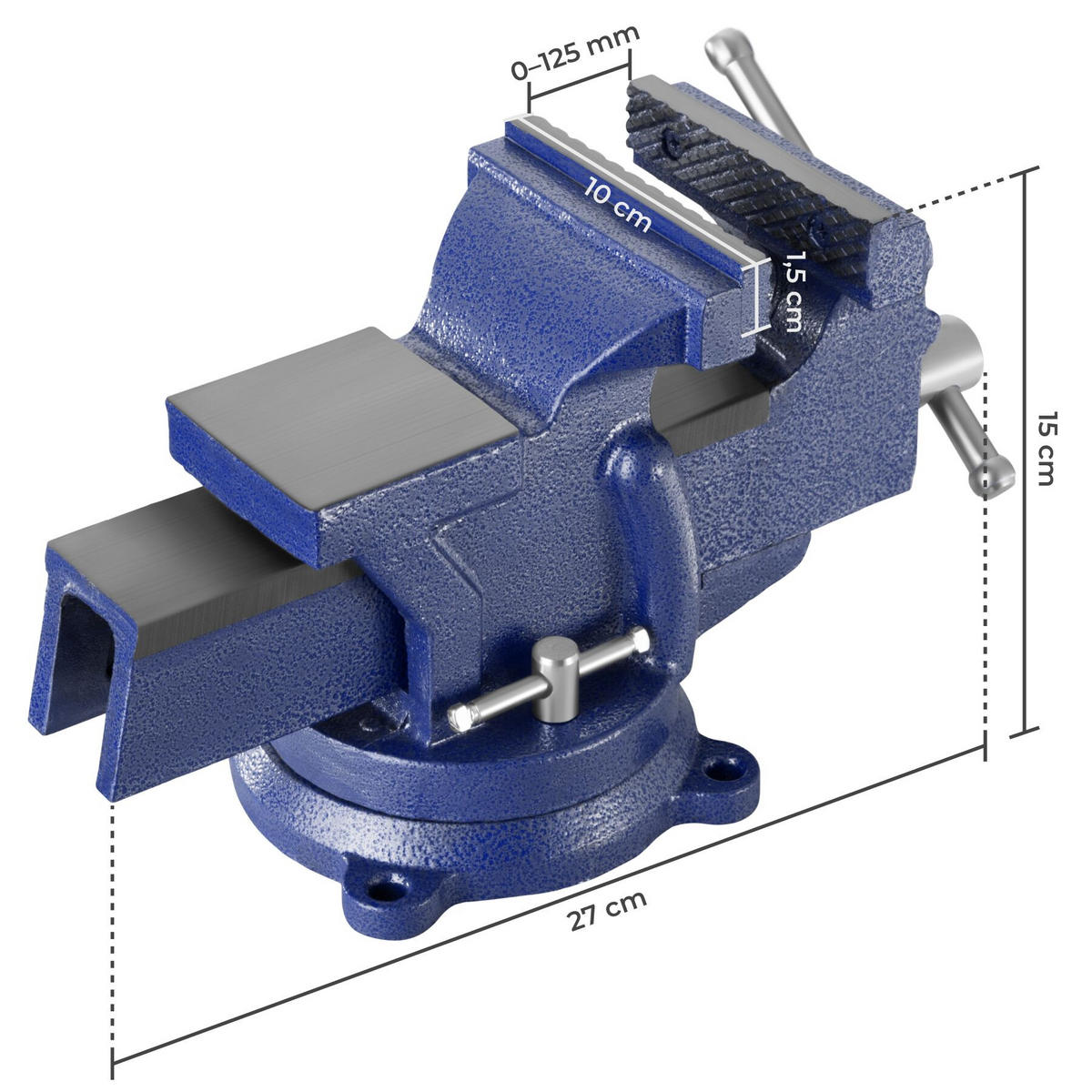 SCHRAUBSTOCK , 3 Anschraublöcher, blau - Blau, Metall (27/10/15cm) - tectake